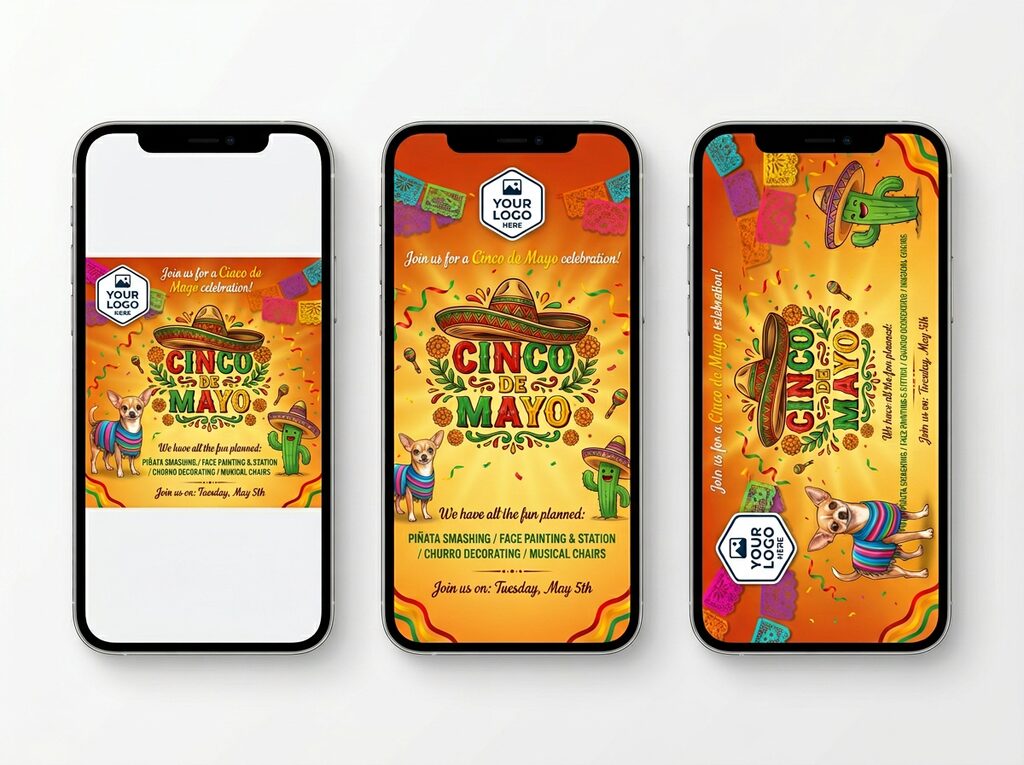 Cinco de Mayo event announcement shown as phone mockup